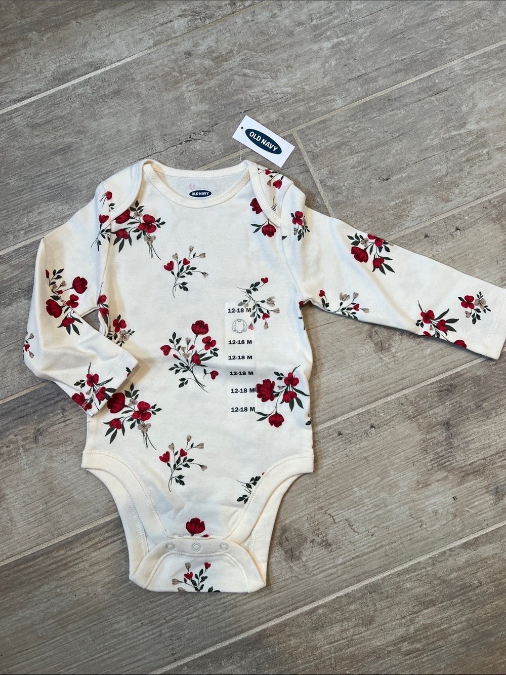 NWT Old Navy Cream One-Piece with Red Floral Print SIZE 12-18 mo